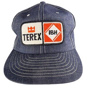 Vintage 80s Terex IBH Denim Snapback Hat By Louisville Mfg Co. Blue & White